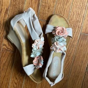 Blush pink rosette kitten wedge shoe 38